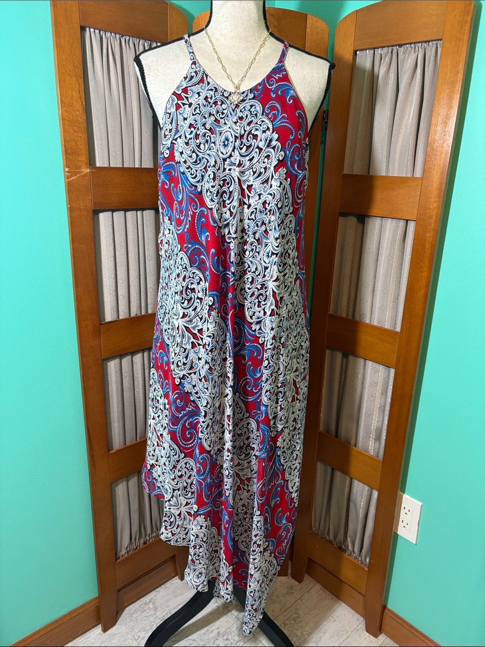 INC International Concepts Red & Blue Paisley Asymmetrical Dress